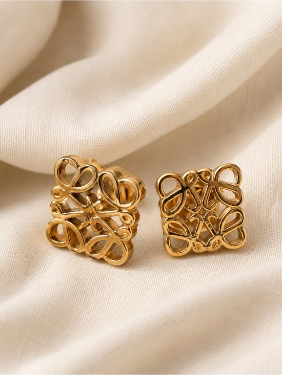 Loewe Jewelry - LOEWE Gold Tone Logo Drop Earrings Luxury Designer Statement Studs